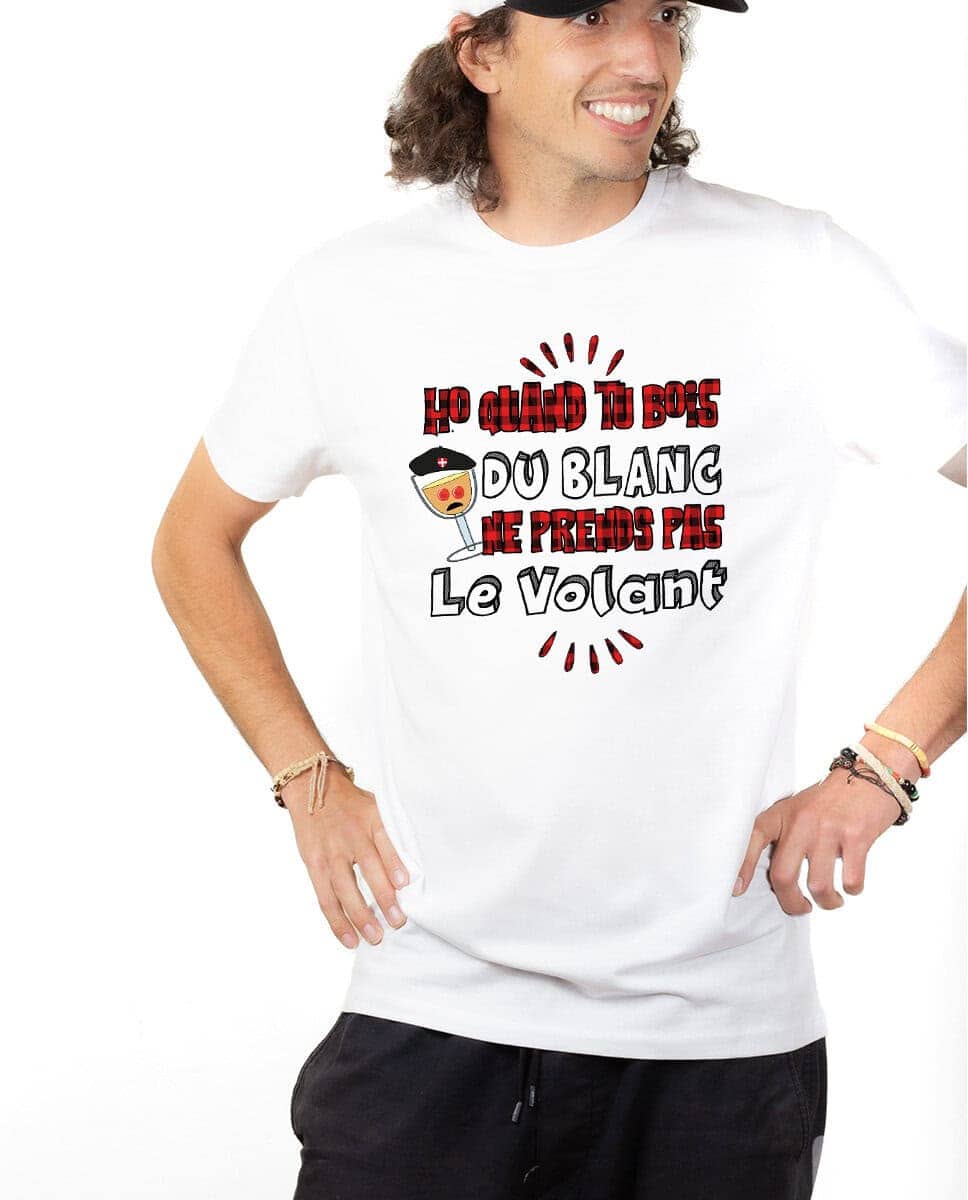 T-SHIRT HOMME : Ho quand tu bois du blanc prends pas le volant – Image 2