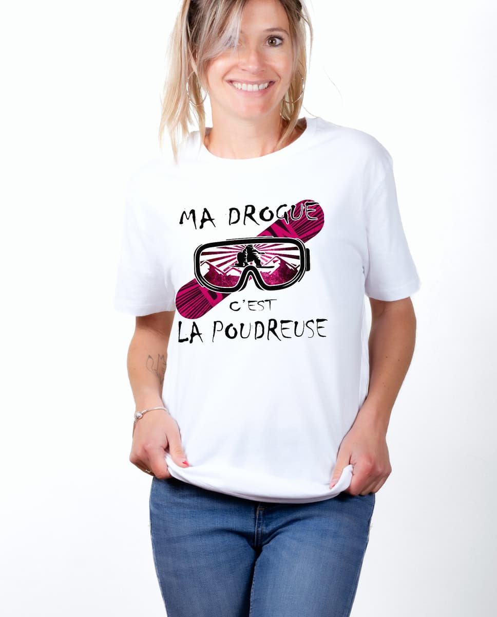 T-SHIRT FEMME : MA DROGUE C'EST LA POUDREUSE SNOW – Image 2